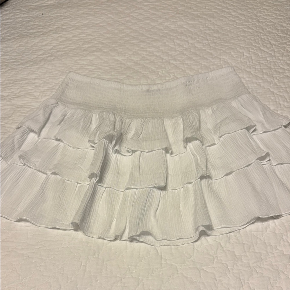 Love Tree Cream Skater Mini Skirt with Ruffled Tiers